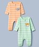 Babyhug 100% Cotton Interlock Knit Full Sleeves Animal Printed Rompers Pack of 2 - Orange & Green