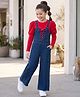 OLLINGTON ST. Cotton Single Jersey Knit Denim Dungaree and Tee Set with Full Sleeves - Red & Blue