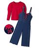 OLLINGTON ST. Cotton Single Jersey Knit Denim Dungaree and Tee Set with Full Sleeves - Red & Blue