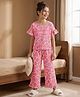Pine Kids 100% Cotton Bio Washed Single Jersery 180 GSM Knit Half Sleeves Co-ord Top & Pajama Night Suit with Frill Detail & Fearless Text & Abstract All Over Print - Pink