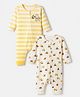 Babyhug 100% Cotton Knit Full Sleeves Striped Rompers With Vehicle Print Pack of 2 - White & Yellow