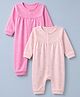 Babyhug 100% Cotton Interlock Knit Full Sleeves Rompers With Polka Dots & Text Print Pack of 2 - Pink