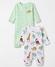 Babyhug 100% Cotton Knit Full Sleeves Striped Rompers With Dinosaur Print Pack of 2 - White & Light Green