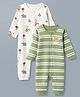 Babyhug 100% Cotton Interlock Knit Rompers with Full Sleeves and Stripes with Giraffe Print Pack of 2 - Olive Green & White
