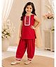 Aww Hunnie Silk Woven Sleeveless Thread Work Embroidered Lace & Sequins Embellished Kurti & Salwar With Dupatta Set - Red