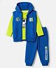 Babyhug 100% Cotton Terry Knit Full Sleeves Printed T-Shirt & Joggers Set With Jacket - Blue