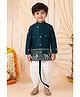 BT DEZINES Satin Woven Full Sleeves Elephant Embroidered Kurta Dhoti Set - Peacock Blue