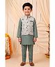 BT DEZINES Pure Cotton Woven Full Sleeves Solid Kurta & Pyjama Set With Mughal Pattern Embroidered Jacket - Sage Green