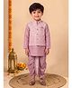 BT DEZINES Cotton Silk Woven Full Sleeves Solid Kurta & Dhoti Set With Floral Motifs Embroidered Jacket - Dusty Pink