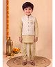 BT DEZINES Cotton Silk Woven Full Sleeves Solid Kurta & Dhoti Set With Abstract Embroidered Jacket - Fawn