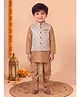 BT DEZINES Cotton Silk Woven Full Sleeves Solid Kurta & Dhoti Set With Floral Motifs Embroidered Jacket - Camel Brown