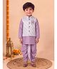 BT DEZINES Cotton Silk Woven Full Sleeves Solid Kurta & Dhoti Set With Floral Motifs Embroidered Jacket - Lilac