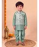 BT DEZINES Cotton Silk Woven Full Sleeves Solid Kurta & Dhoti Set With Floral Motifs Embroidered Jacket - Sea Green