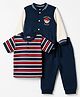Babyhug 100% Cotton Single Jersey Knit Full Sleeves Jacket and T-Shirt and Joggers with Full Length and Bear Applique in Blue