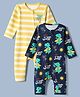 Babyhug 100% Cotton Interlock Knit Full Sleeves Striped Rompers With Tree & Dinosaur Print Pack of 2 - Yellow