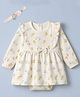 Babyhug 100% Cotton Interlock Knit Full Sleeves Floral Printed Onesie With Bow Applique & Headband - White