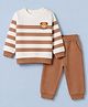 Babyhug 100% Cotton Terry Knit Full Sleeves T-Shirt and Joggers Set With Bear Patch - Brown