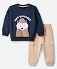 Babyhug 100% Cotton Terry Knit Full Sleeves T-Shirt and Pant with Full Length and Wolf Applique - Blue