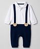 Babyhug 100% Cotton Interlock Knit Full Sleeves Romper With Teddy Bear Patch - Navy Blue
