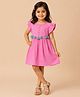 The Mom Store Cotton Woven Frill Sleeves Floral Embroidered Tassels Detailed Dress - Pink