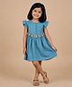 The Mom Store Cotton Woven Frill Sleeves Floral Embroidered Tassels Detailed Dress - Blue
