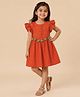 The Mom Store Cotton Woven Frill Sleeves Floral Embroidered Tassels Detailed Dress - Red