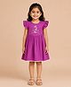 The Mom Store Cotton Woven Frill Sleeves Bunny & Floral  Embroidered Lace Detailed Dress - Purple