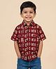 The Mom Store Cotton Woven Half Sleeves Cameras Printed Shirt - Maroon