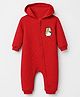 Babyhug 100% Cotton Knit Full Sleeves Romper with Hood and Penguin Patch - Red