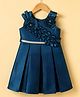 Twetoons Satin Woven Sleeveless Party Dress With Floral Applique in Navy Blue