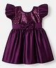 Twetoons Satin Woven Half Sleeves Party Dress With Bow Applique & Sequins in Wine