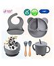 Puchku 6 Pcs Silicone Baby Feeding Set, BPA Free & Microwave Safe Dinner Tableware Kit - Feeding Bowl, Suction Plate, Cup, Spoon, Fork & Bib for Kids ( Pack of 1, Grey)