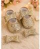Daizy Glittered Bow Applique Detailed Booties With Hair Clips  - Golden