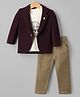 Dapper Dudes Cotton Mix Full Sleeves Textured Blazer With Text Printed Inner Tee & Pant Set - Wine
