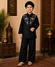 Superminis Cotton Woven Full Sleeves Floral Embroidered Kurta & Pyajama Set - Black