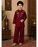 Superminis Cotton Woven Full Sleeves Floral Embroidered Kurta & Pyajama Set - Maroon