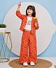 Superminis Cotton Woven Full Sleeves Geometric Printed Shirt & Palazzo Set With You Go Girl Text Printed Tee - Red