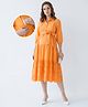 Bella Mama Cotton Woven Three-Fourth Sleeves Solid Tiered Schiffli Maternity Dress - Orange