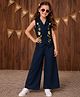 Superminis Cotton Woven Sleeveless Floral Embroidered Top & Palazzo Set - Navy Blue
