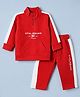 Ruff Cotton Mix Knit Woven Full Sleeves Round Neck Sweatshirt With Text Print & Pant Set - Red