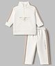 Ruff Cotton Mix Knit Woven Full Sleeves Round Neck Sweatshirt With Text Print & Pant Set - White