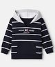 Ruff Cotton Elastane Knit V Neck Hooded T-Shirt with Full Sleeves and Squad Champ Print - Navy Blue