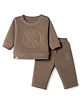 Ruff Knit Woven Solid Round Neck Full Sleeves Winter Wear Suit - Brown