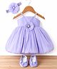 Enfance Cotton Mix Sleeveless Party Dress With Floral Applique & Booties & Headband - Lavender