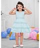 SNAZZY Girl Cotton Woven Sleeveless Lace & Stone Embellished Floral Applique Detailed Tiered Dress - Light Green