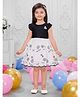 SNAZZY Girl Cotton Woven Cap Sleeves Floral Embroidered Dress - Black