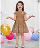 SNAZZY Girl Woven Cap Sleeves Floral Printed & Applique Detailed Dress - Light Brown