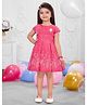 SNAZZY Girl Woven Cap Sleeves Floral Printed & Applique Detailed Dress - Pink