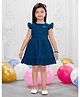 Snazzy Girl Cotton Woven Frill Sleeves Floral Applique Detailed Dress - Dark Blue