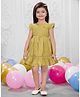 Snazzy Girl Cotton Woven Frill Sleeves Floral Applique Detailed Dress - Green